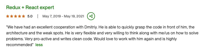 Review of Redux + React developer position, positive